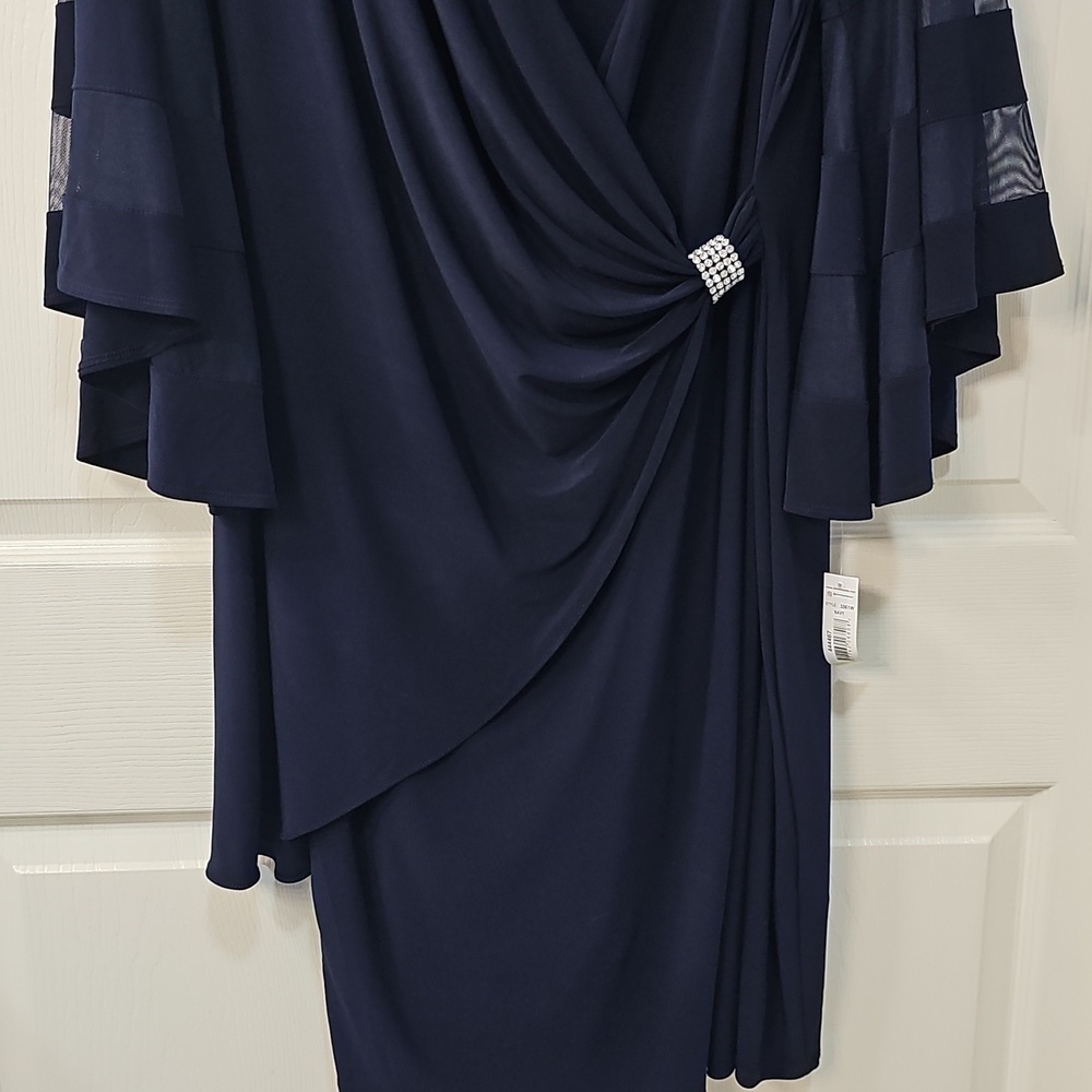 NWT 18W R&M Richards Navy Rhinestone Faux Wrap Belle Sleeve Dress Wedding Dressy - Picture 9 of 15